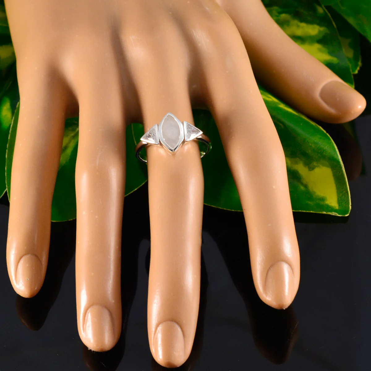 Rainbow Moonstone Trilogy American 925 Silver White Gemstone Whisper-thin Sophisticated Ring Jewellery - Image 5