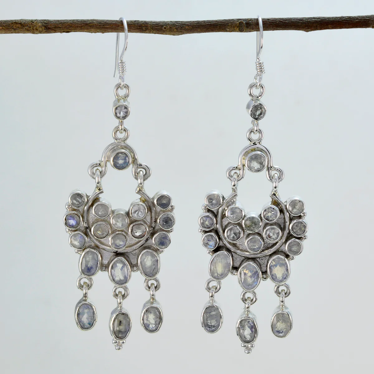Rainbow Moonstone Turkish Noelia multiple Dangle White 925 Sterling Silver Earring - Image 2