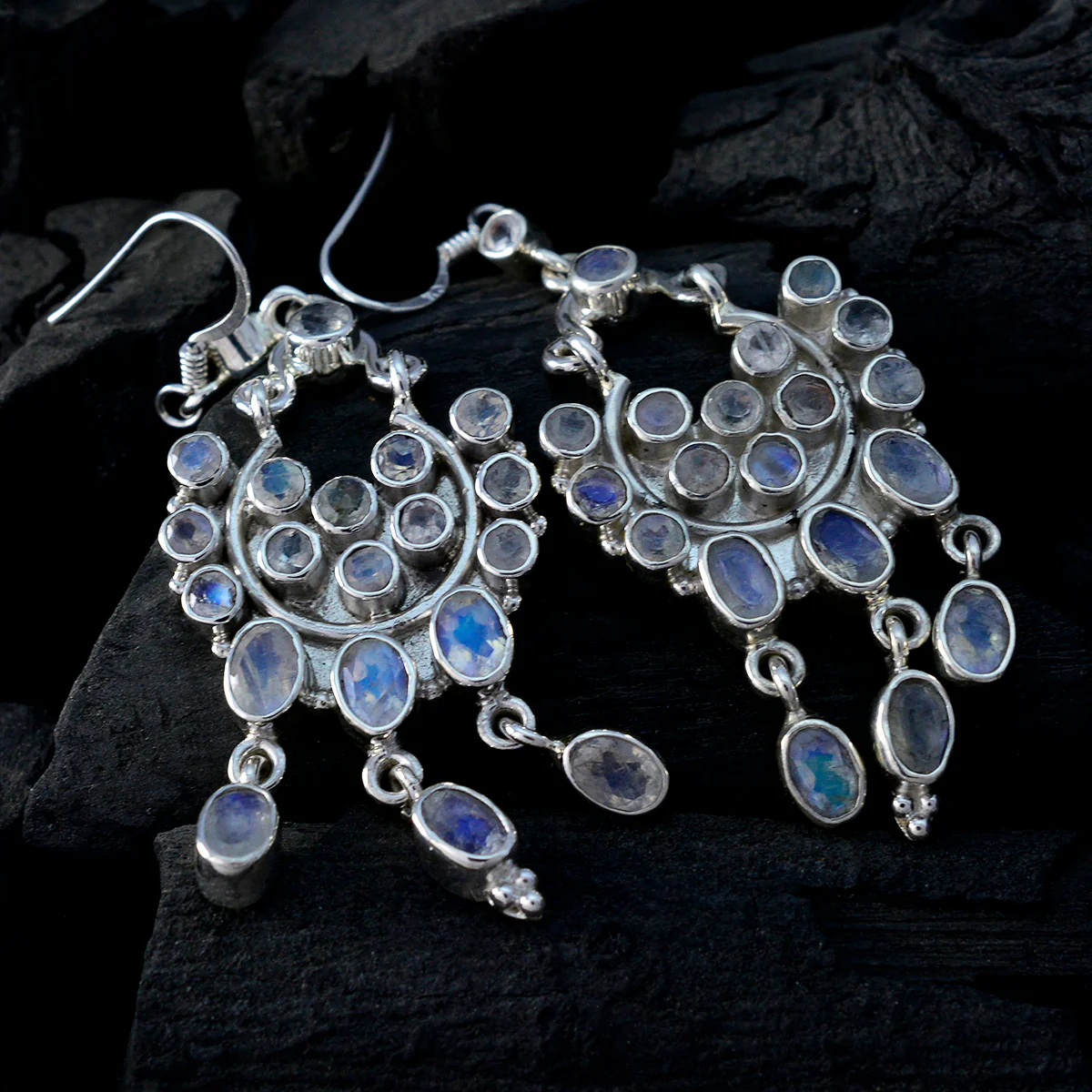 Rainbow Moonstone Turkish Noelia multiple Dangle White 925 Sterling Silver Earring - Image 4