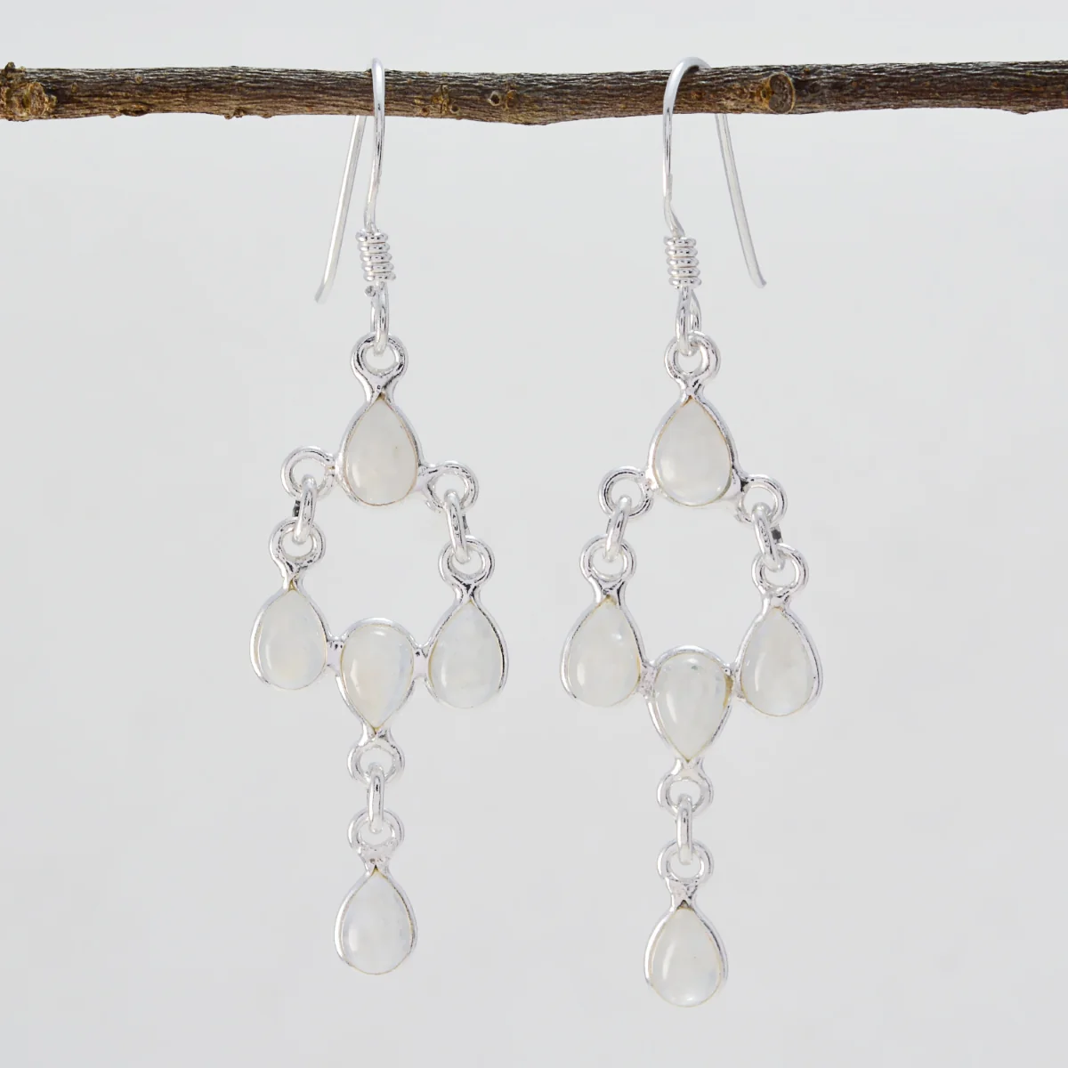 Rainbow Moonstone Turkish Rina multiple Dangle White 925 Sterling Silver Earring - Image 2