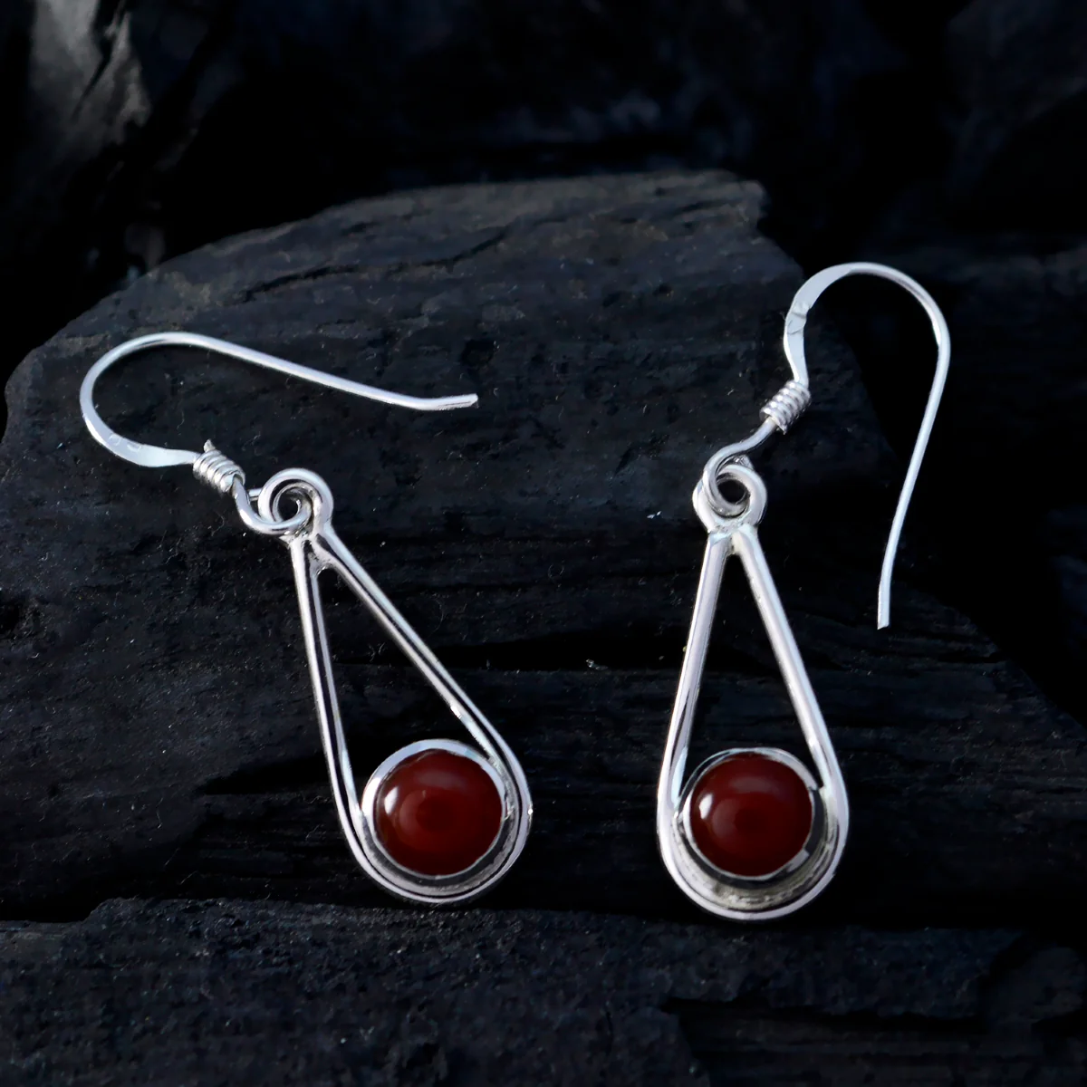 Red Onyx American Lorena multiple Dangle Red 92.5 Silver Earring - Image 3