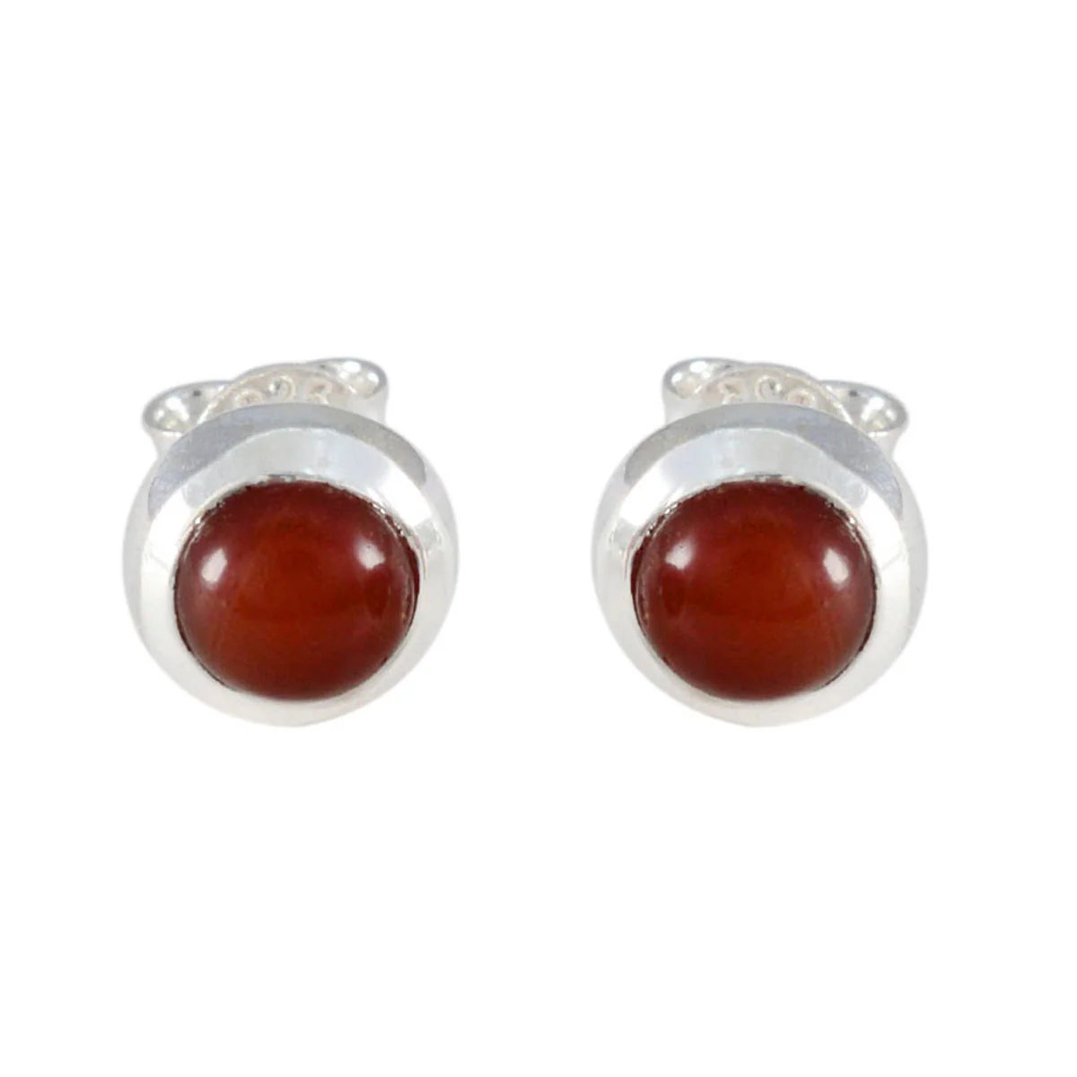 Red Onyx French Emilia Solitaire Stud Red Sterling Silver Earring