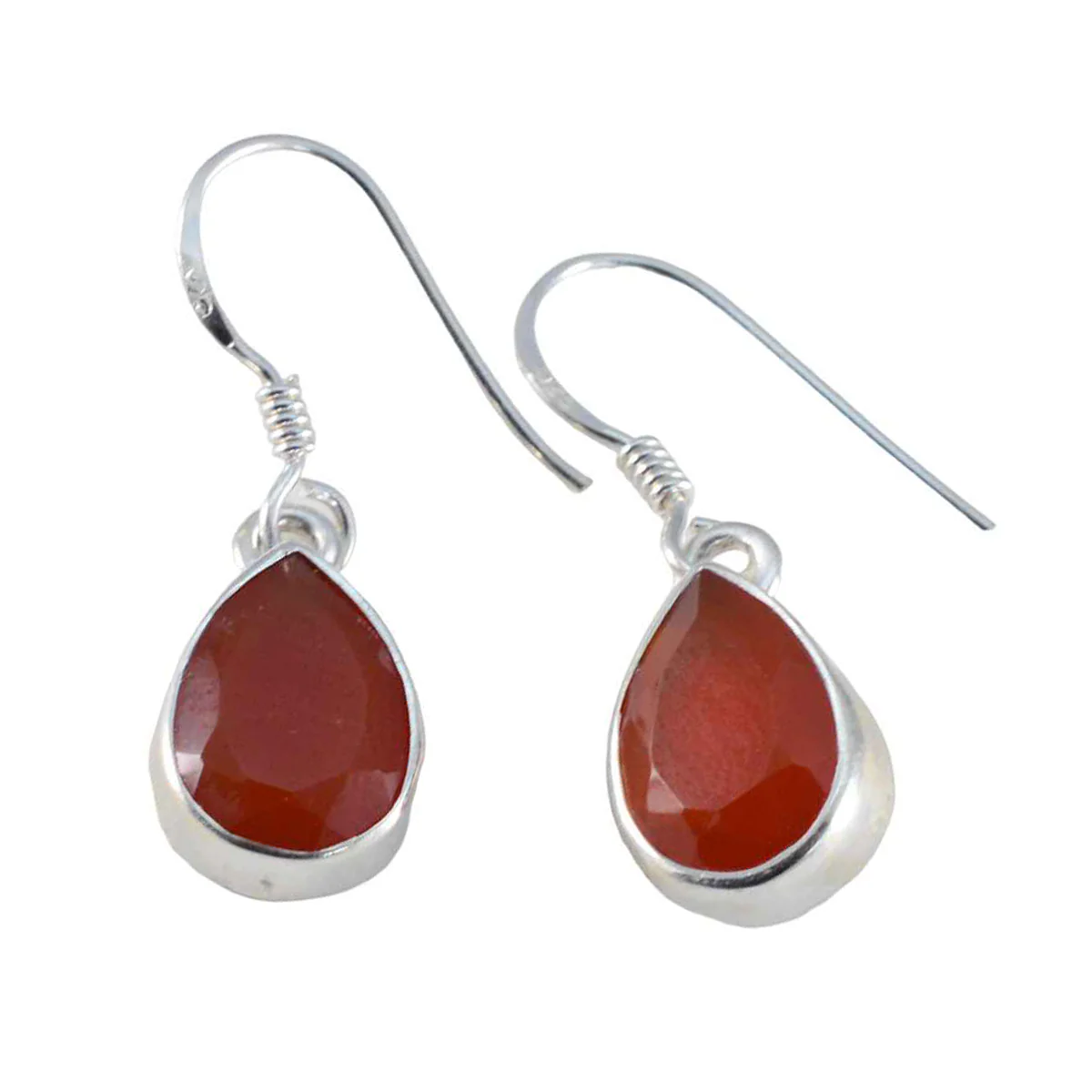 Red Onyx French Jia Solitaire Dangle Red 92.5 Silver Earring