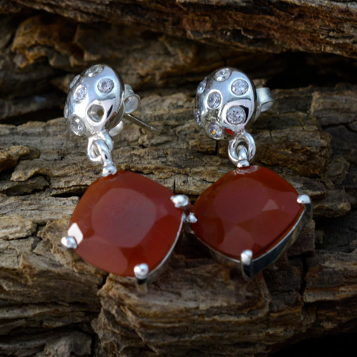 Red Onyx German Emily multiple Stud Red Silver Earring - Image 3