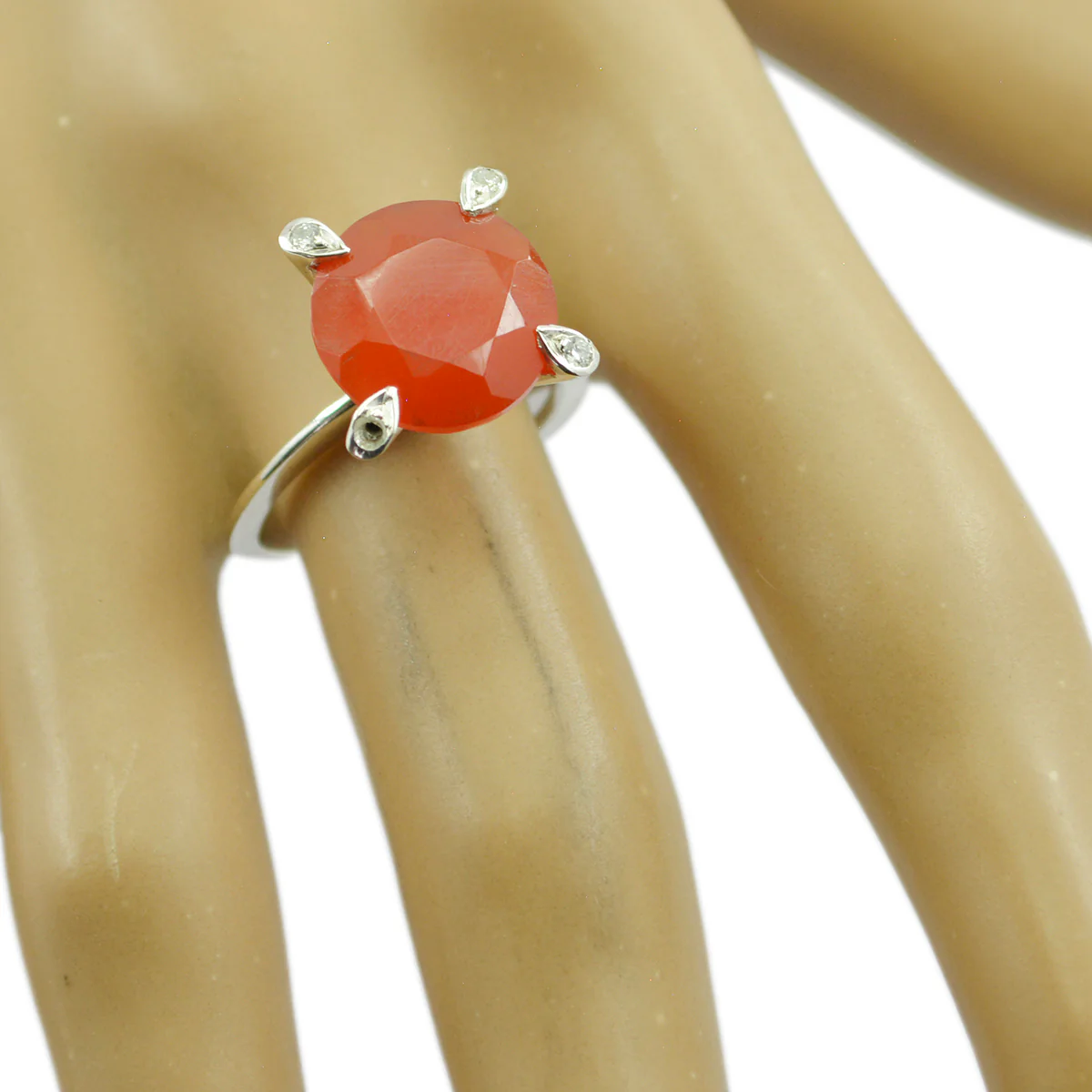 Red onyx Halo Moroccan 925 Silver Red Gems Slim Trendy Ring Jewelry - Image 2