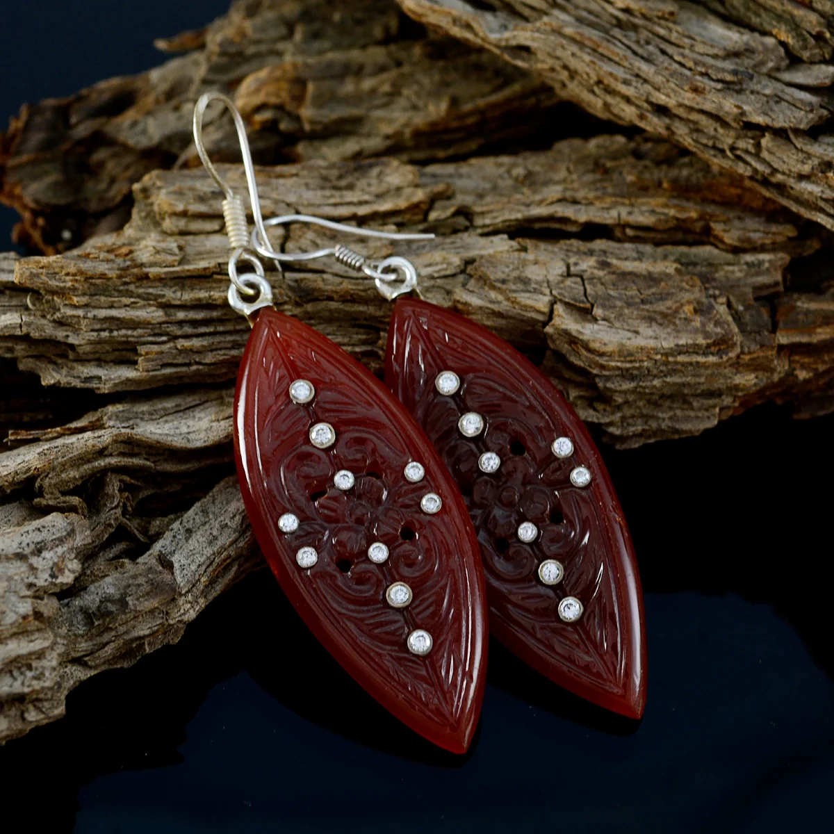 Red Onyx Indian Liyana multiple Dangle Red Silver Earring - Image 3