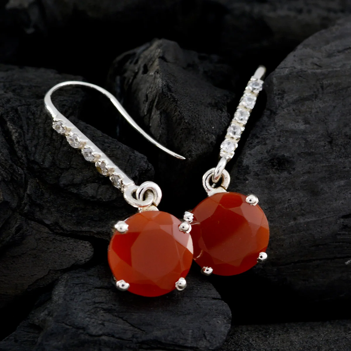 Red Onyx Korean Giulia multiple Dangle Red 925 Silver Earring - Image 4