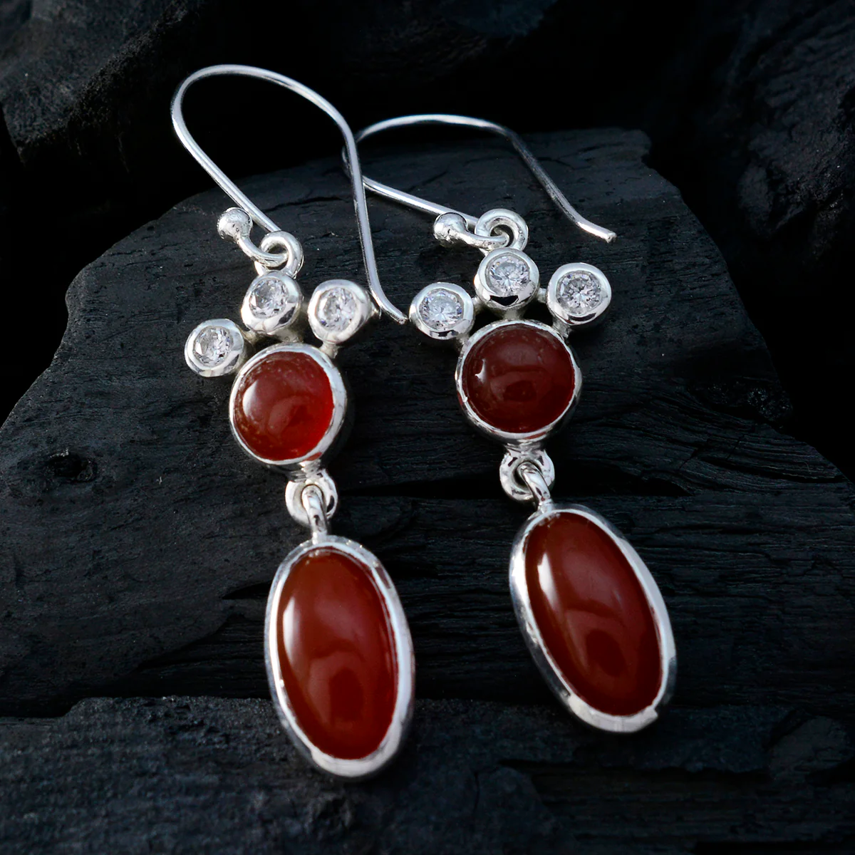 Red Onyx Moroccan Hua Toi et Moi Dangle Red 925 Sterling Silver Earring - Image 2