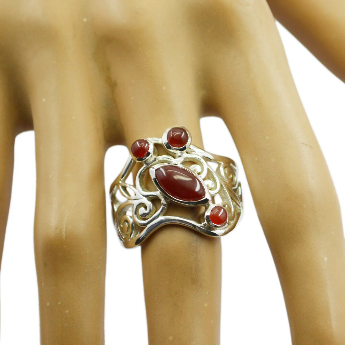 Red onyx quarter Latin American Silver Red Gemstones Essential Filigree Ring Jewellery - Image 2