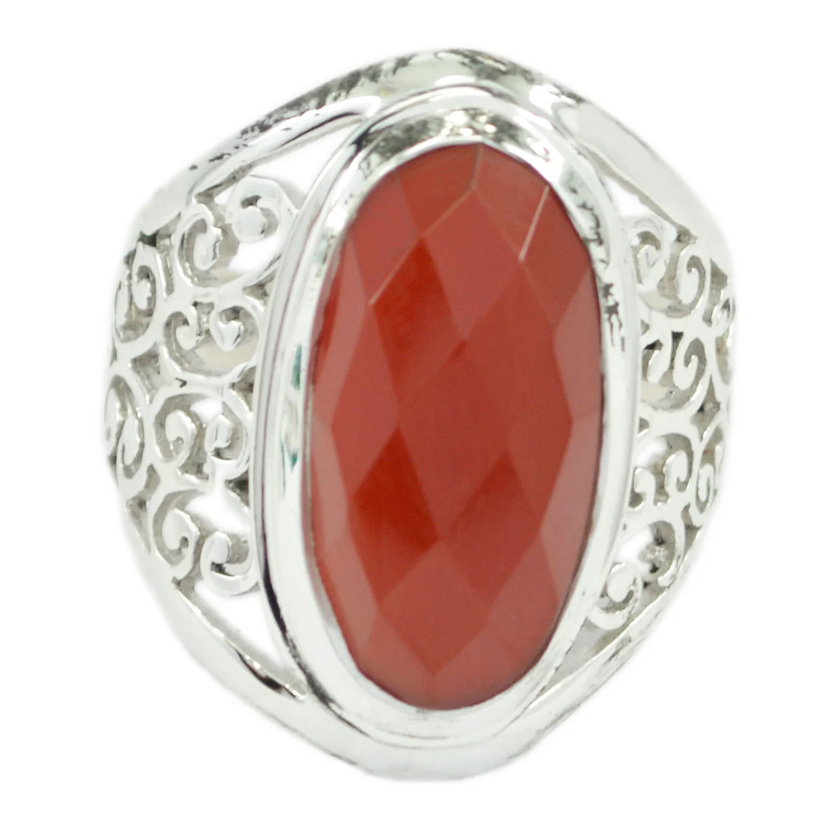 Red onyx Solitaire Australian 925 Sterling Silver Red Gems Mid-weight Filigree Ring Jewelry