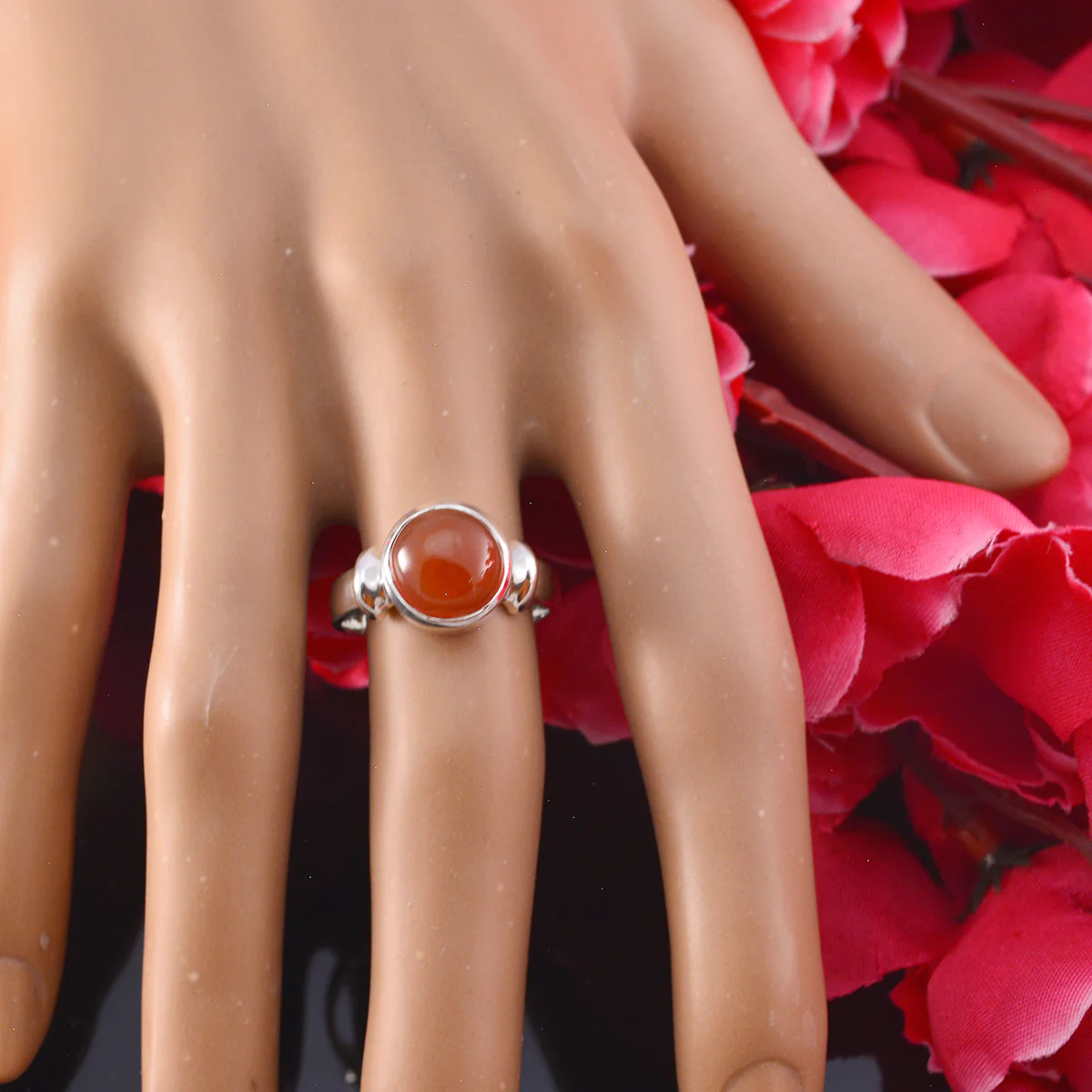 Red onyx Solitaire French 925 Sterling Silver Red Gems Tiny Contemporary Ring Jewelry - Image 5