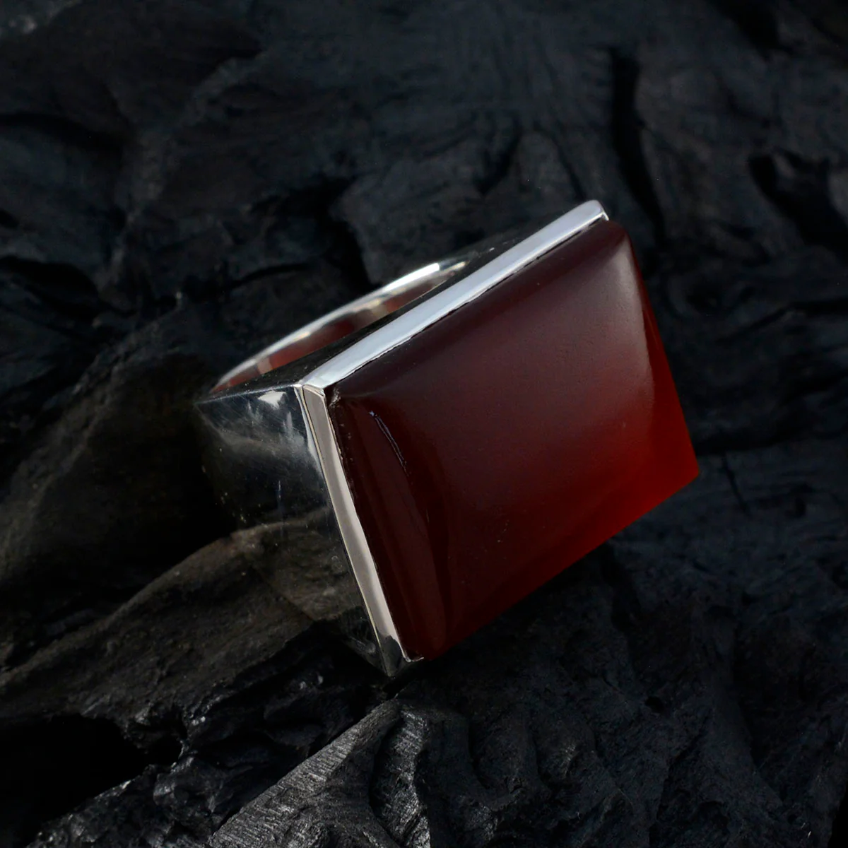 Red Onyx Solitaire Italian Sterling Silver Red Gemstone Chunky Armor Ring Jewelry - Image 4
