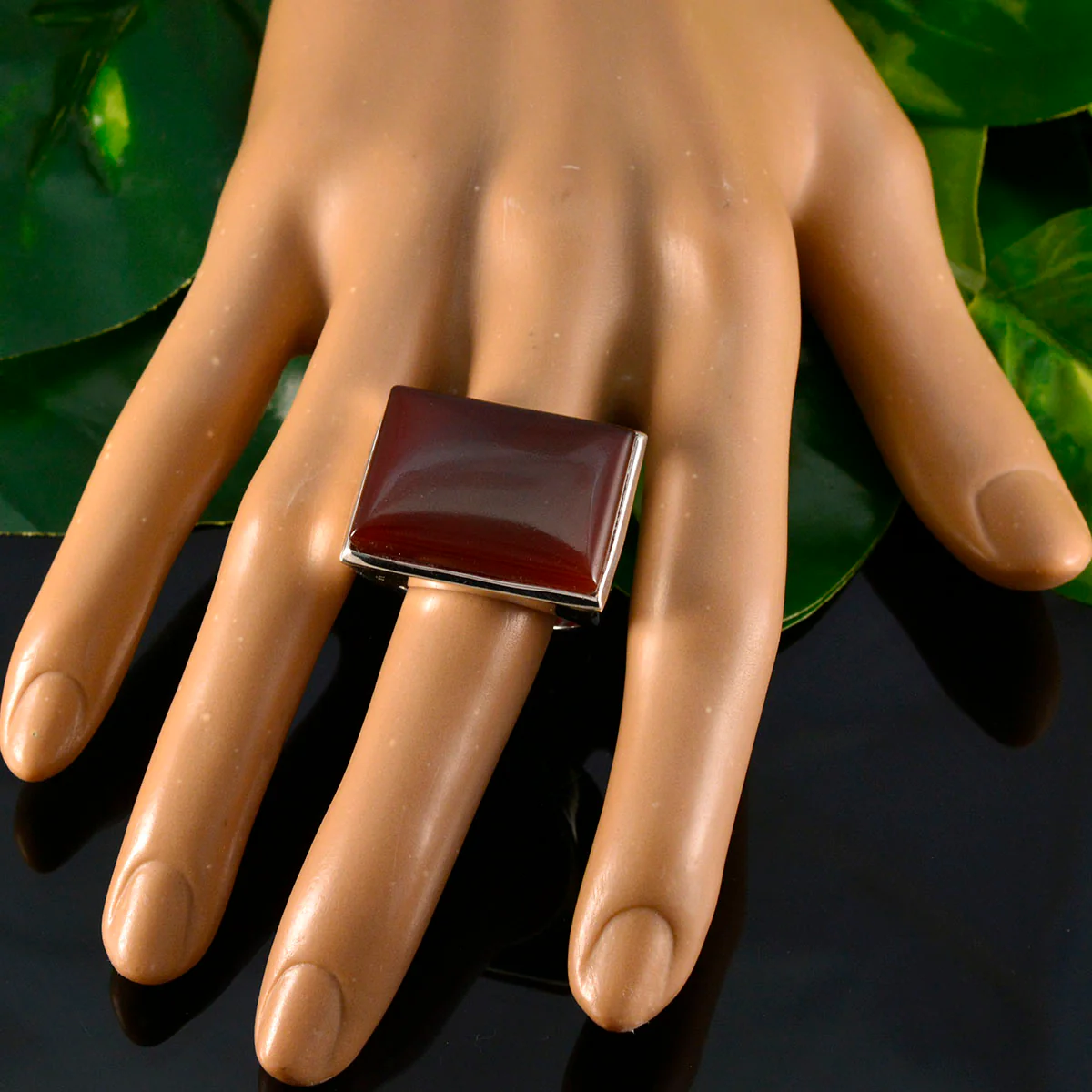 Red Onyx Solitaire Italian Sterling Silver Red Gemstone Chunky Armor Ring Jewelry - Image 5