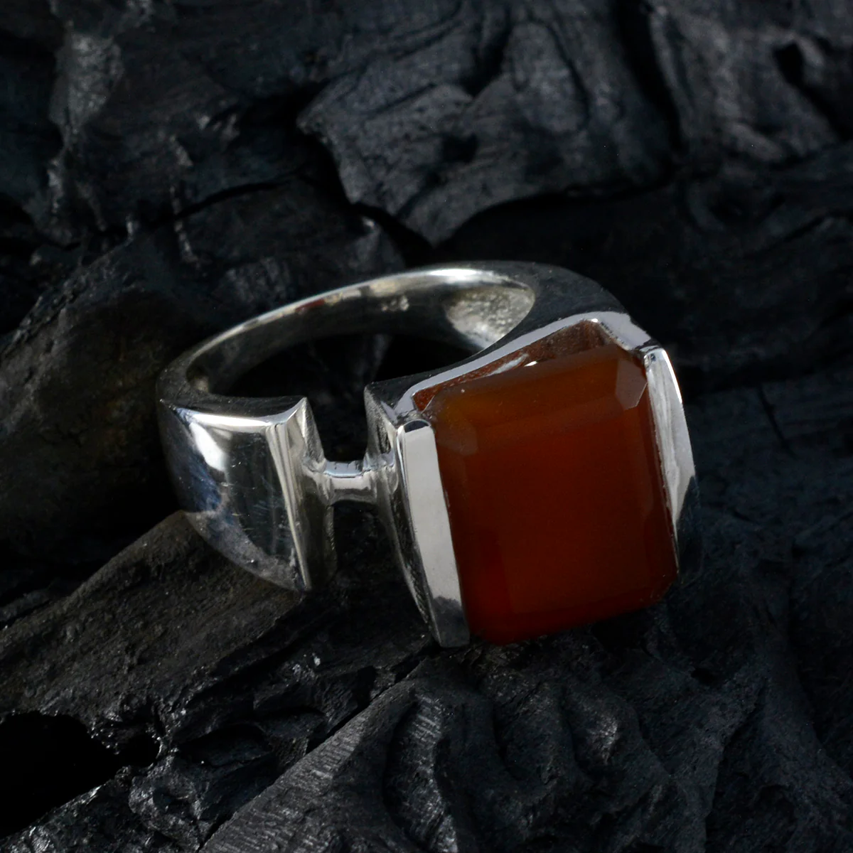 Red Onyx Solitaire Italian Sterling Silver Red Gemstones Chunky antique Ring Jewellery - Image 4