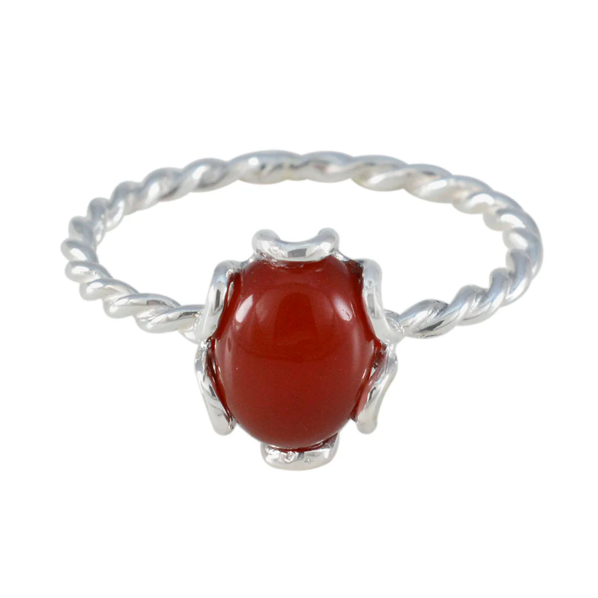 Red Onyx Solitaire Korean 92.5 Silver Red Gemstone Delicate Twist Ring Jewelry