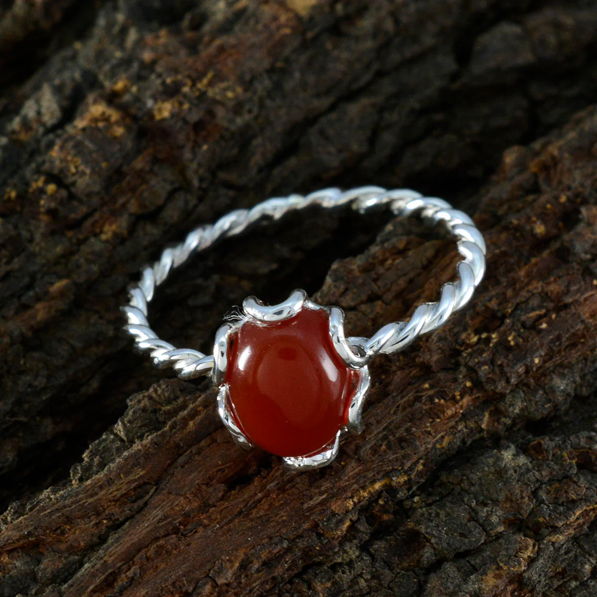 Red Onyx Solitaire Korean 92.5 Silver Red Gemstone Delicate Twist Ring Jewelry - Image 3