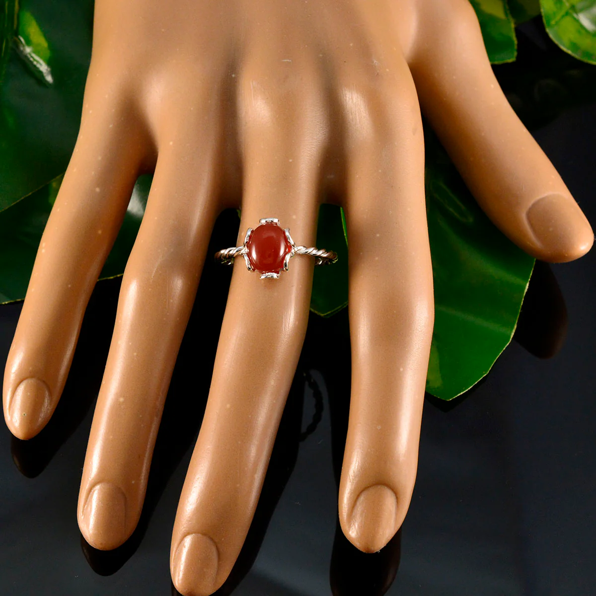Red Onyx Solitaire Korean 92.5 Silver Red Gemstone Delicate Twist Ring Jewelry - Image 5