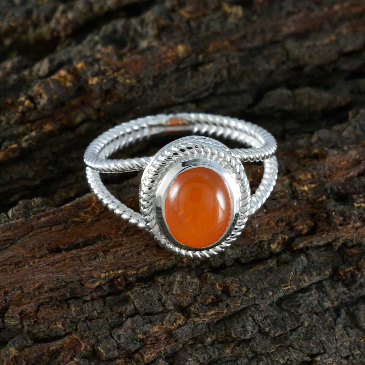 Red Onyx Solitaire Mexican 92.5 Silver Red Gemstone Classic Rope-Wire Ring Jewellery - Image 3