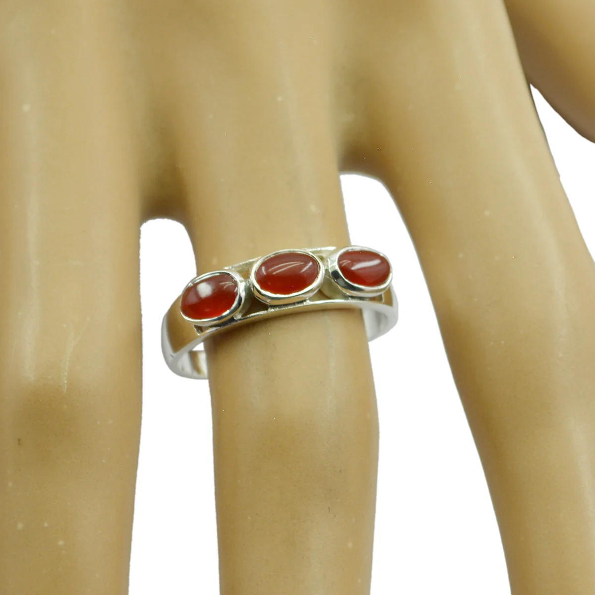 Red onyx Trilogy Korean 92.5 Silver Red Gemstones Dainty Modern Ring Jewelry - Image 2