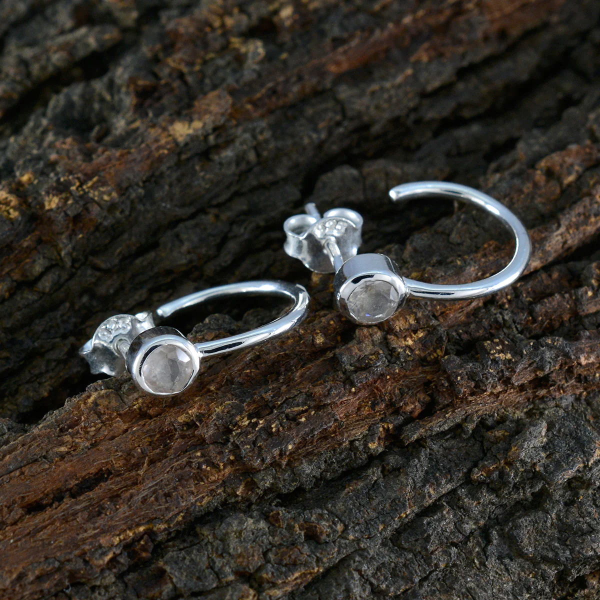 Rose Quartz American Josephine Solitaire Stud Pink 92.5 Silver Earring - Image 3