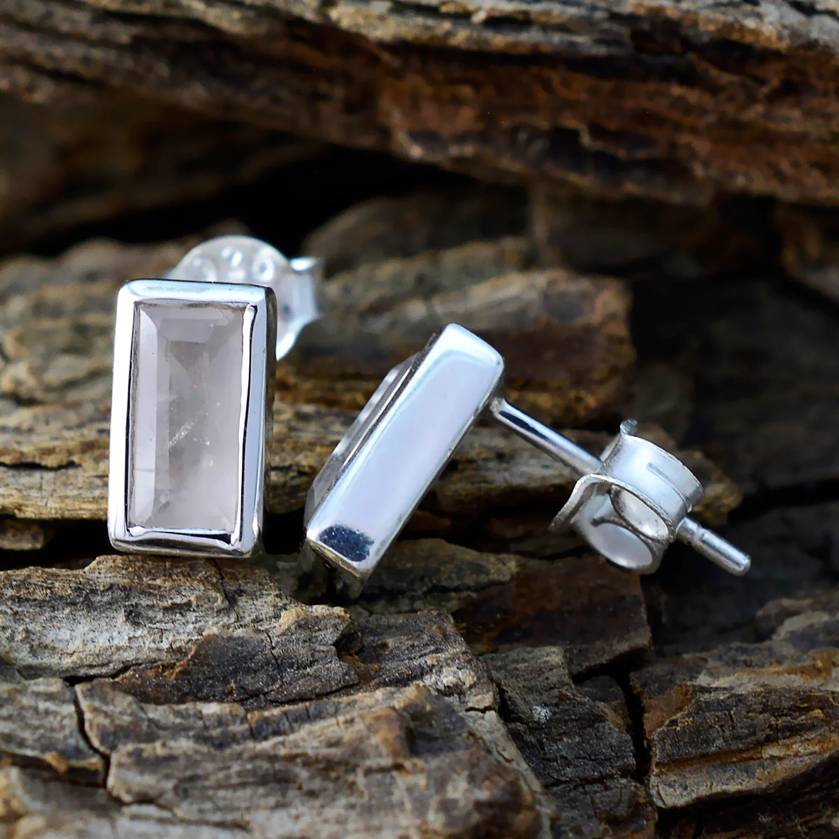 Rose Quartz Australian Hazel Solitaire Stud Pink 92.5 Silver Earring - Image 3