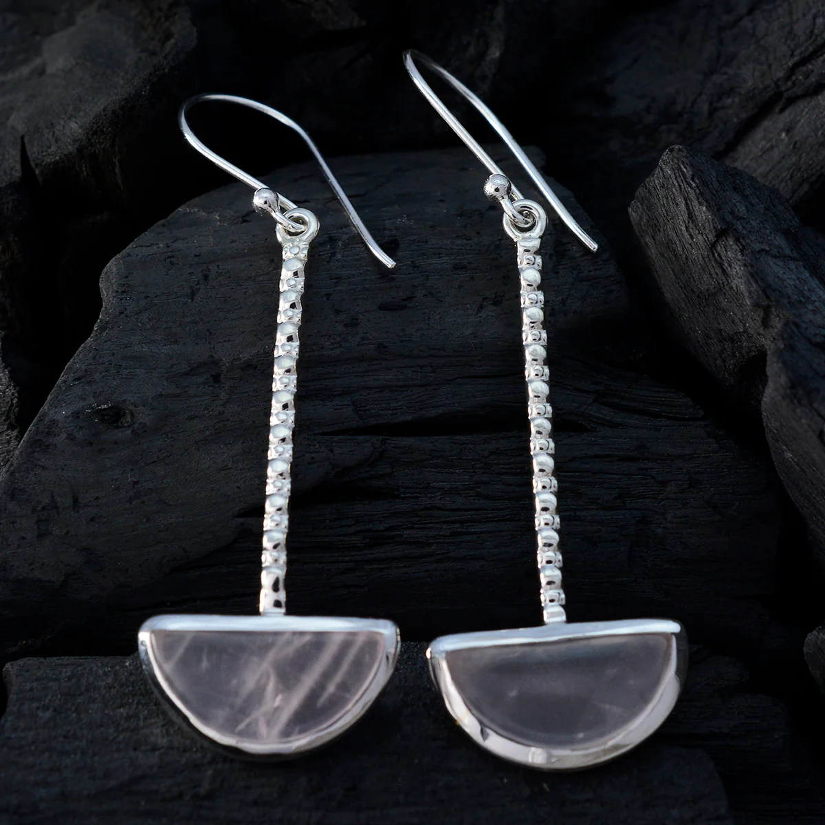 Rose Quartz Australian Lea Solitaire Dangle Pink 925 Sterling Silver Earring - Image 2