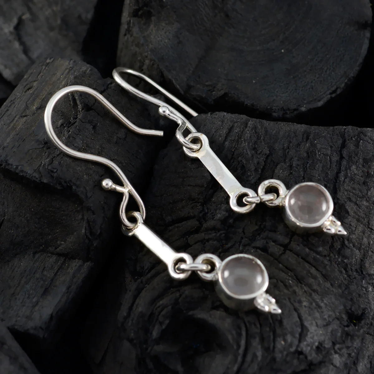 Rose Quartz Egyptian Ivy multiple Dangle Pink Sterling Silver Earring - Image 4