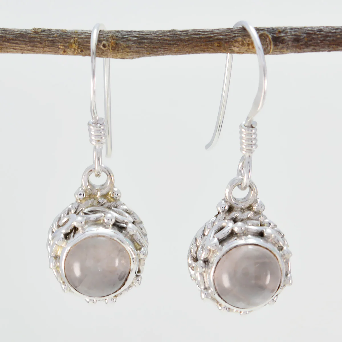 Rose Quartz Egyptian Mila multiple Dangle Pink 925 Sterling Silver Earring - Image 2