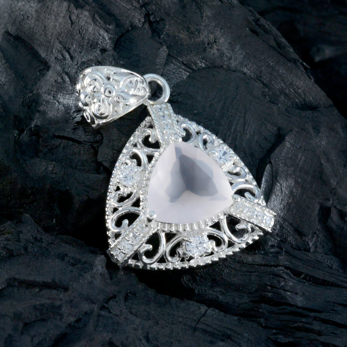 Rose Quartz Eye-catching Middle Eastern Sterling Silver multiple Cecilia Rope-Wire Pink Pendant Jewellery - Image 3