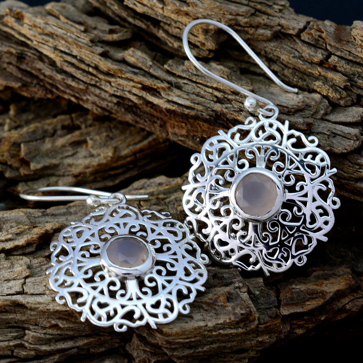 Rose Quartz French Natalie Solitaire Dangle Pink 925 Sterling Silver Earring - Image 3
