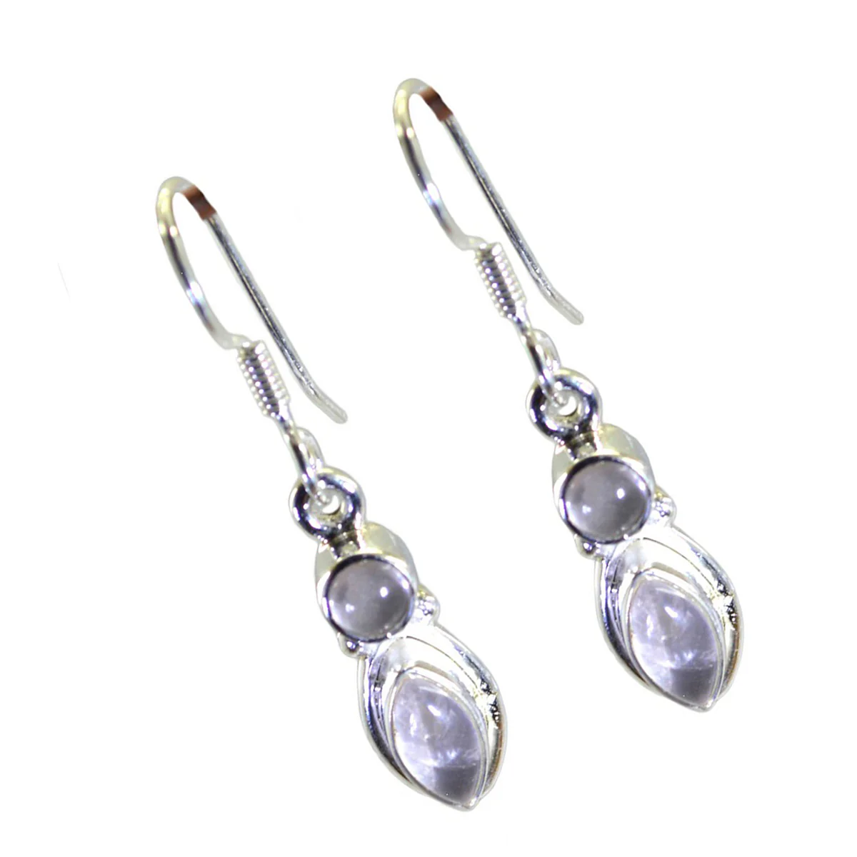 Rose Quartz French Skylar multiple Dangle Pink Silver Earring - Image 2