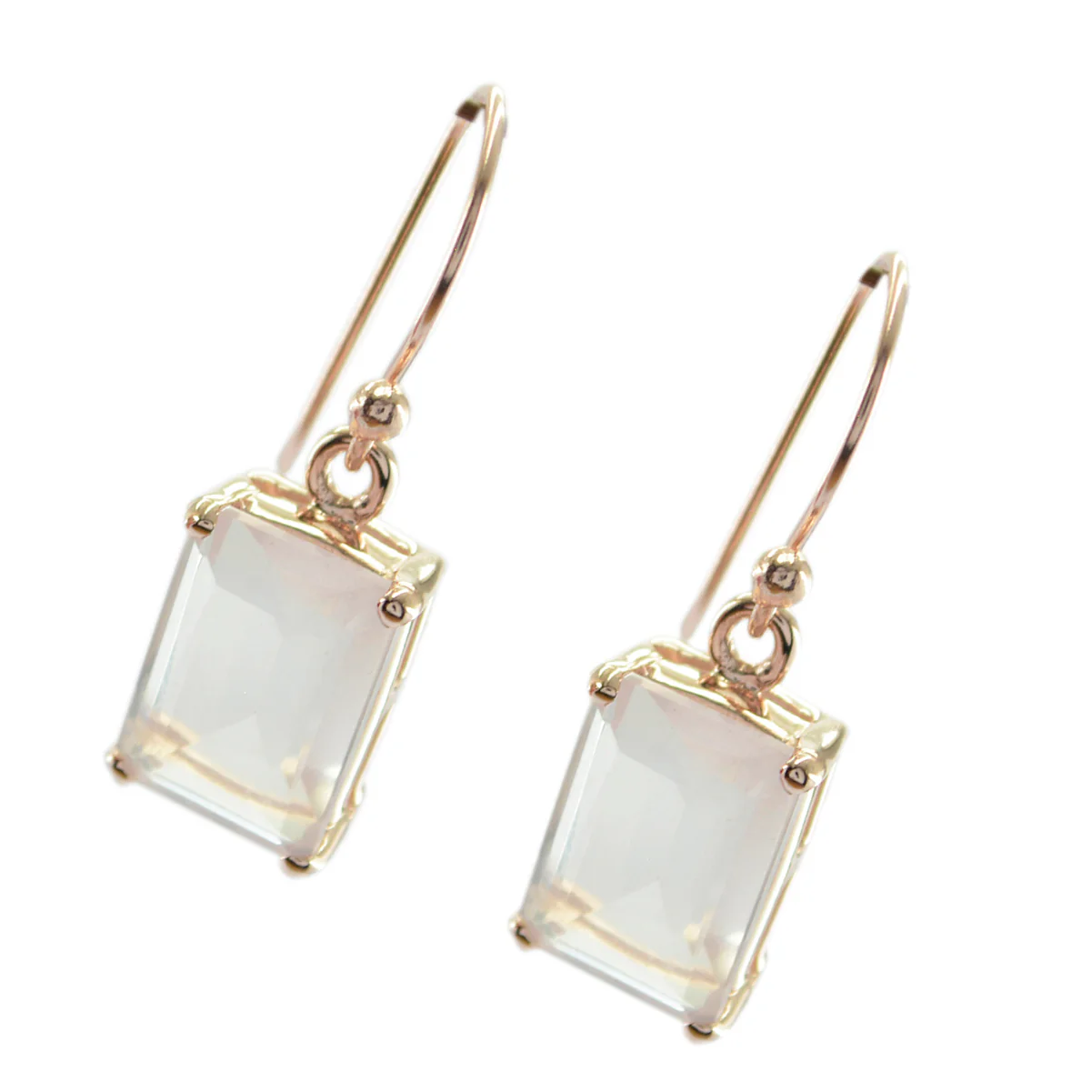 Rose Quartz French Sofia Solitaire Dangle Pink Silver Earring - Image 2