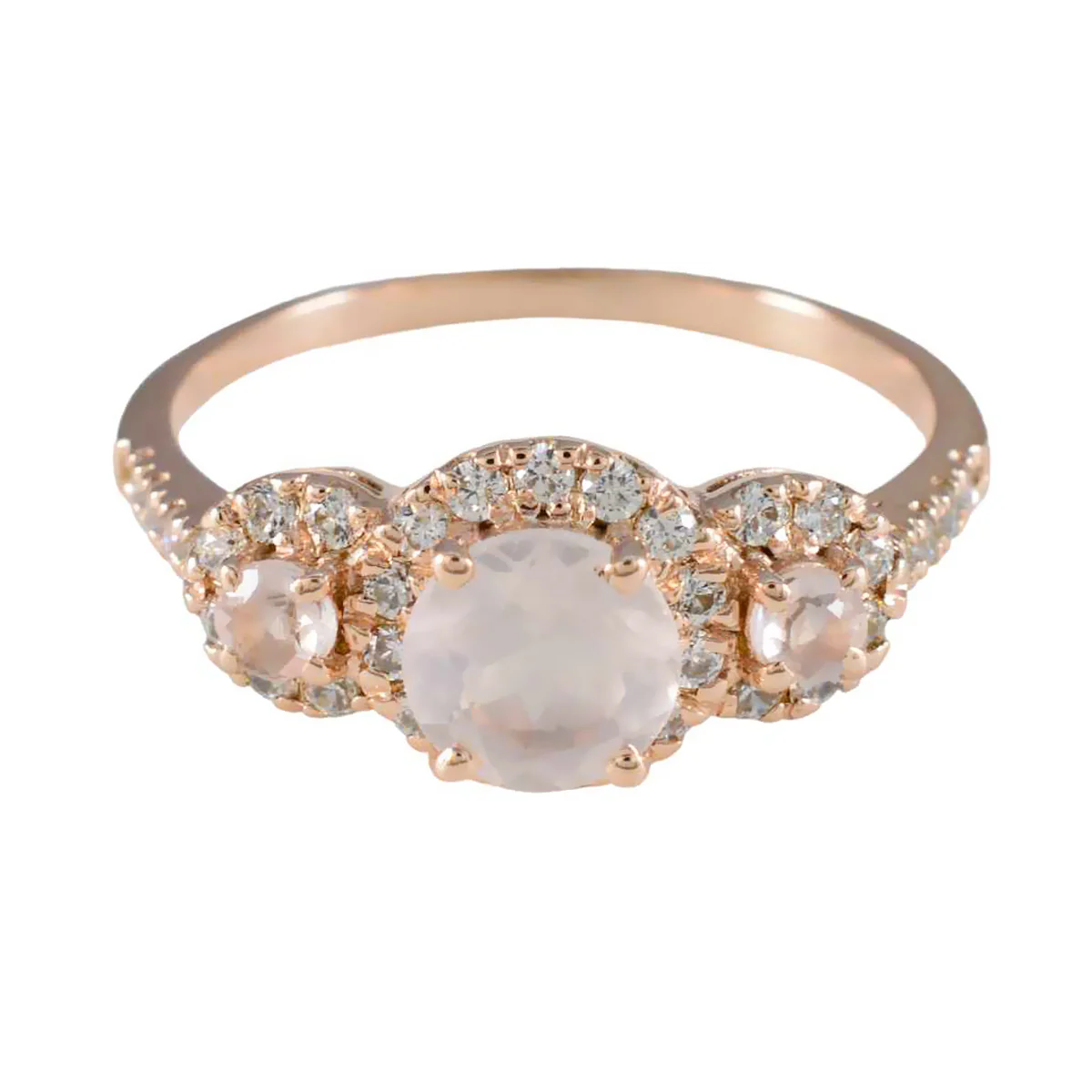 Rose Quartz Halo Korean Sterling Silver Pink Gems Delicate Sophisticated Ring Jewelry