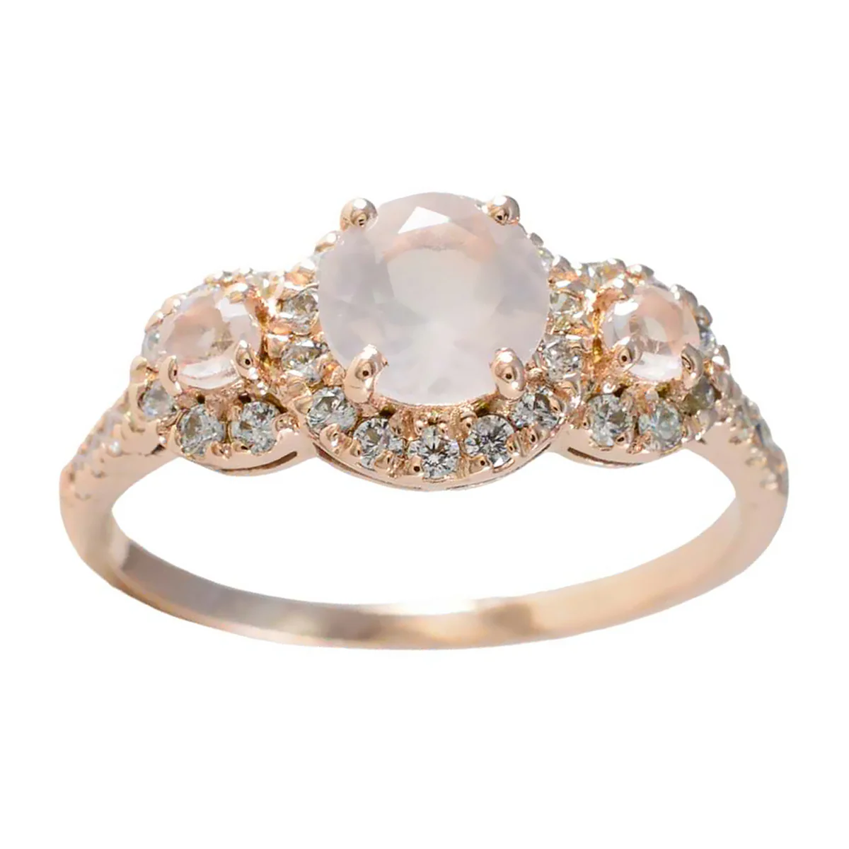 Rose Quartz Halo Korean Sterling Silver Pink Gems Delicate Sophisticated Ring Jewelry - Image 3