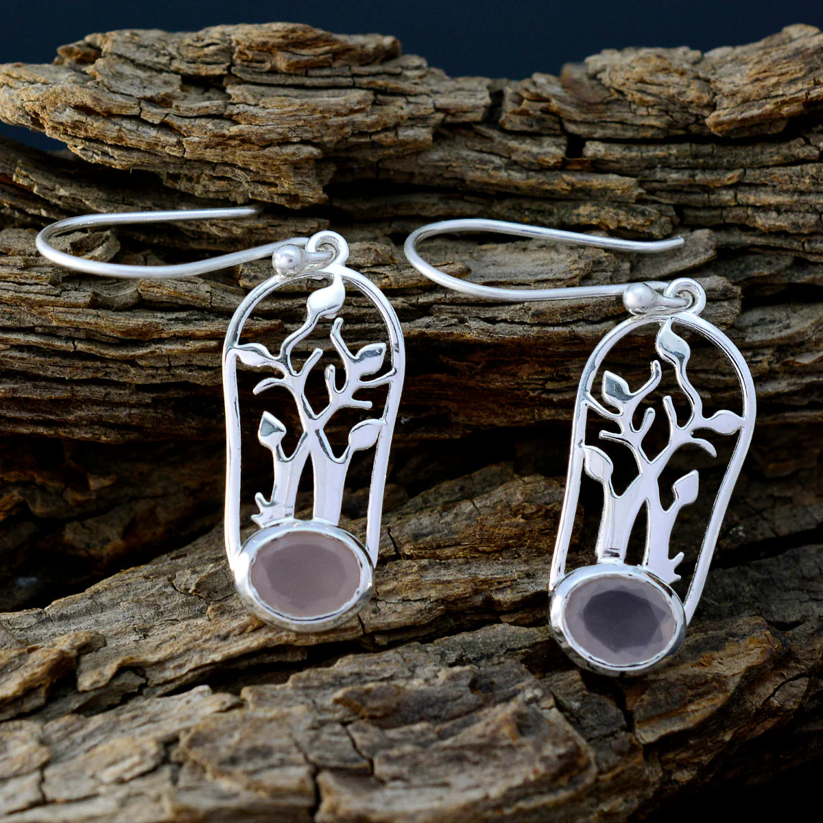 Rose Quartz Mexican Sofia Solitaire Dangle Pink Sterling Silver Earring - Image 2