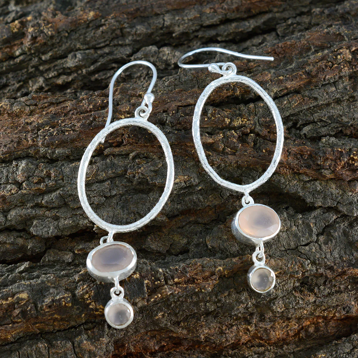 Rose Quartz Middle Eastern Clara Toi et Moi Dangle Pink Silver Earring - Image 3