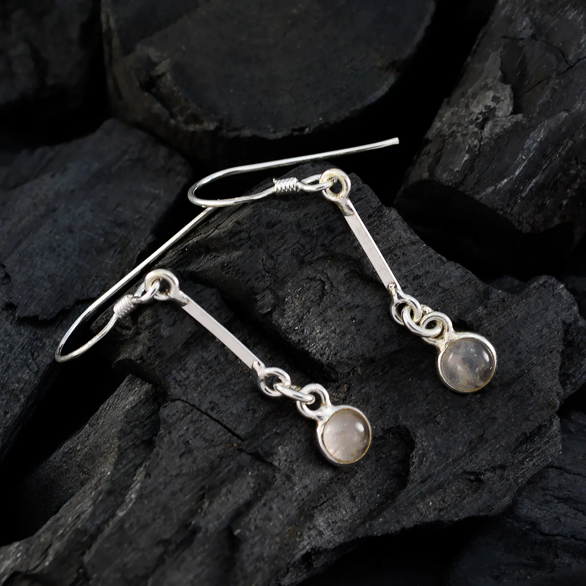 Rose Quartz Middle Eastern Hannah multiple Dangle Pink Silver Earring - Image 2