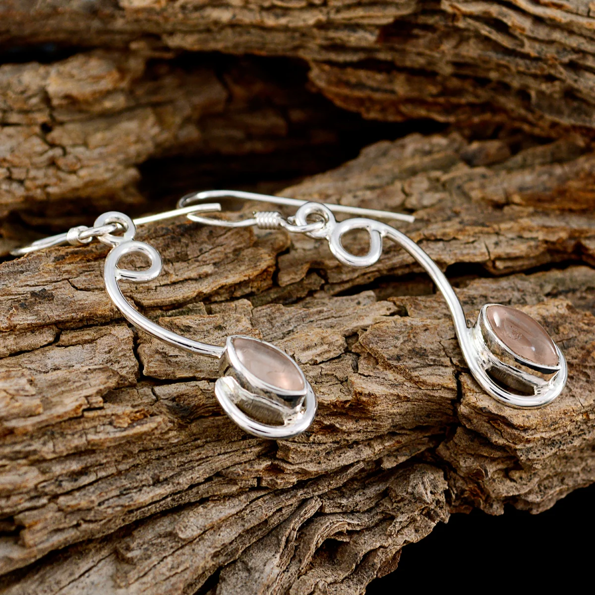 Rose Quartz Middle Eastern Mariana multiple Dangle Pink 925 Silver Earring - Image 3