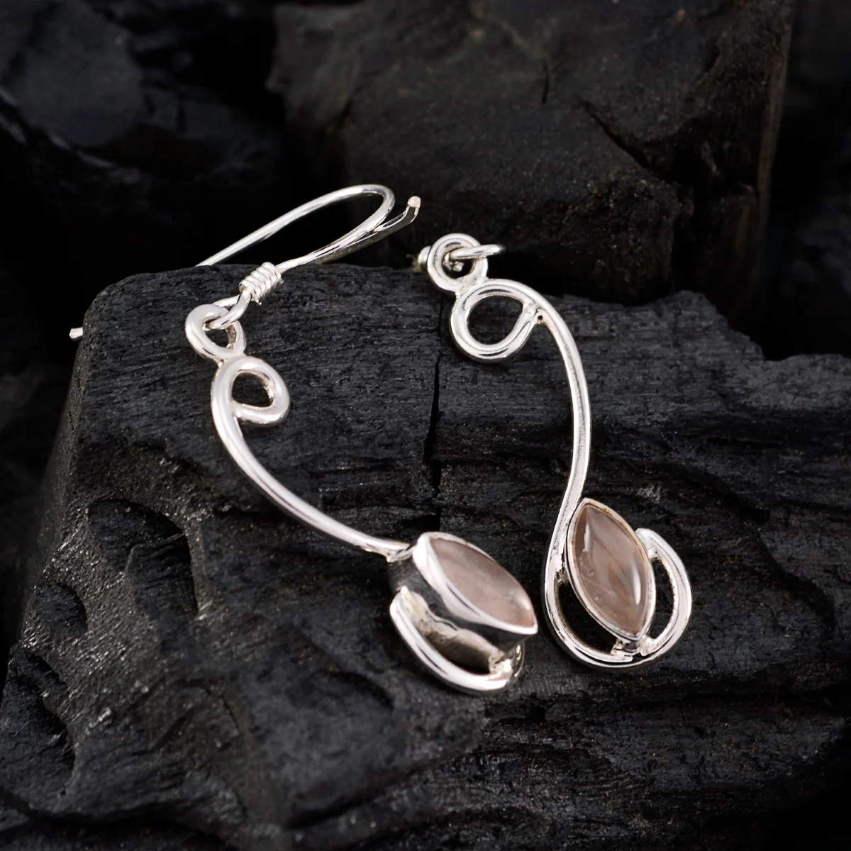 Rose Quartz Middle Eastern Mariana multiple Dangle Pink 925 Silver Earring - Image 4