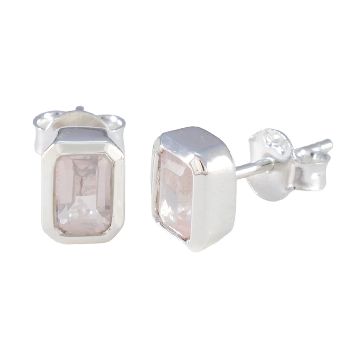 Rose Quartz Middle Eastern Micaela Solitaire Stud Pink 92.5 Silver Earring - Image 2