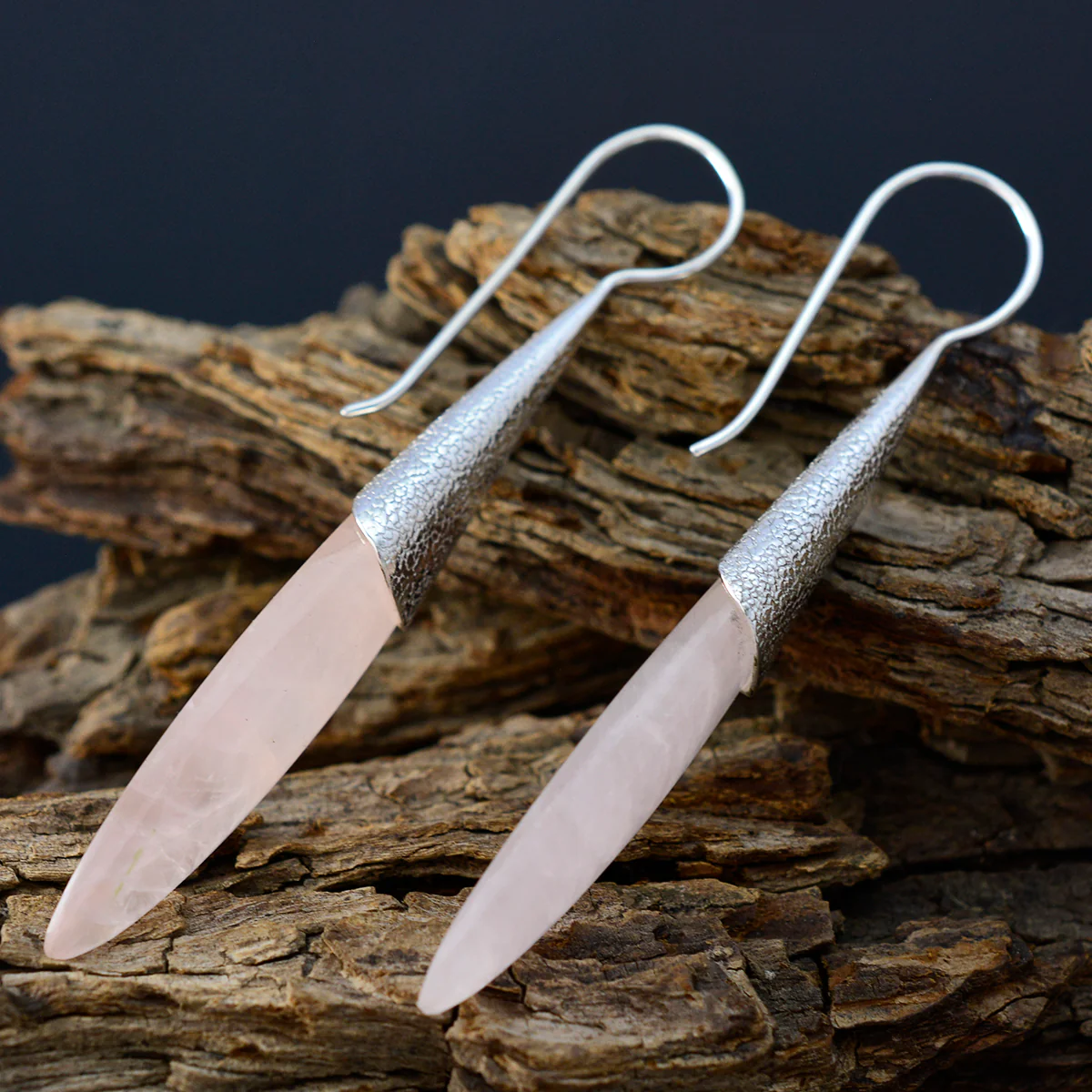 Rose Quartz Moroccan Jiwoo Solitaire Dangle Pink Silver Earring - Image 3