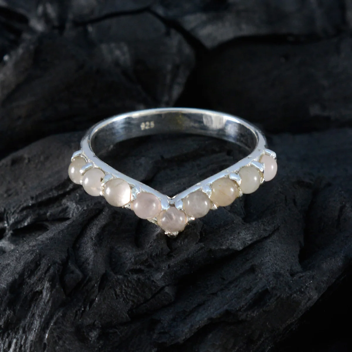 Rose Quartz multiple Japanese 925 Silver Pink Gemstones Dainty Fairytale Ring Jewelry - Image 4