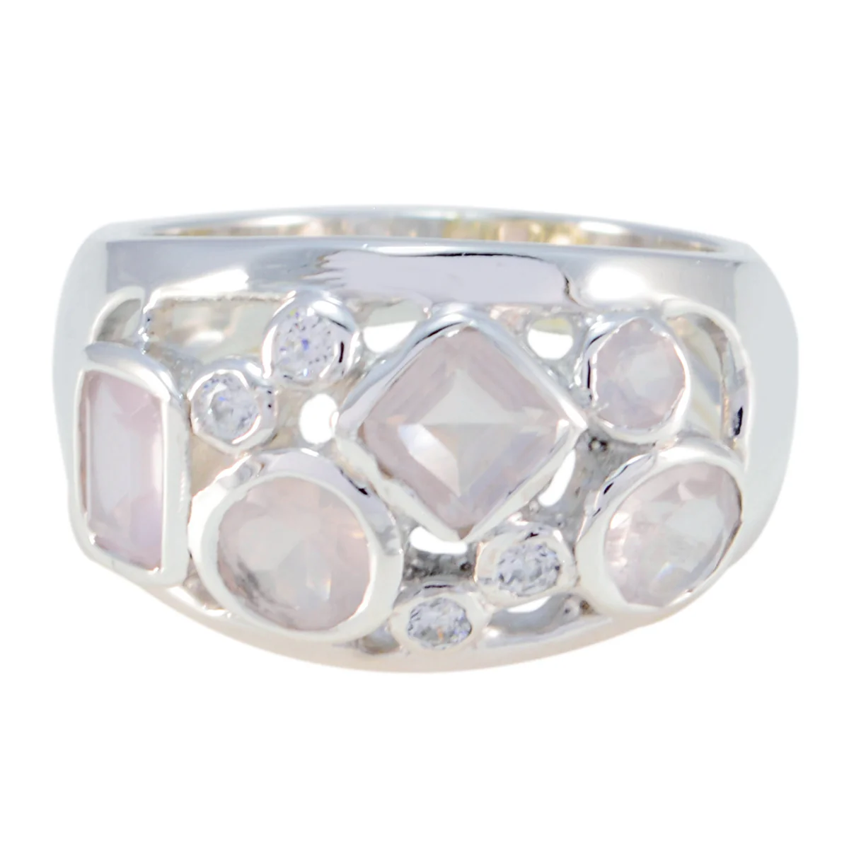 Rose Quartz quarter German 925 Sterling Silver Pink Gems Eye-catching Abstract Ring Jewelry