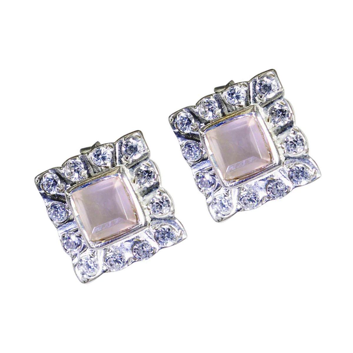 Rose Quartz Russian Luna multiple Stud Pink Silver Earring - Image 2