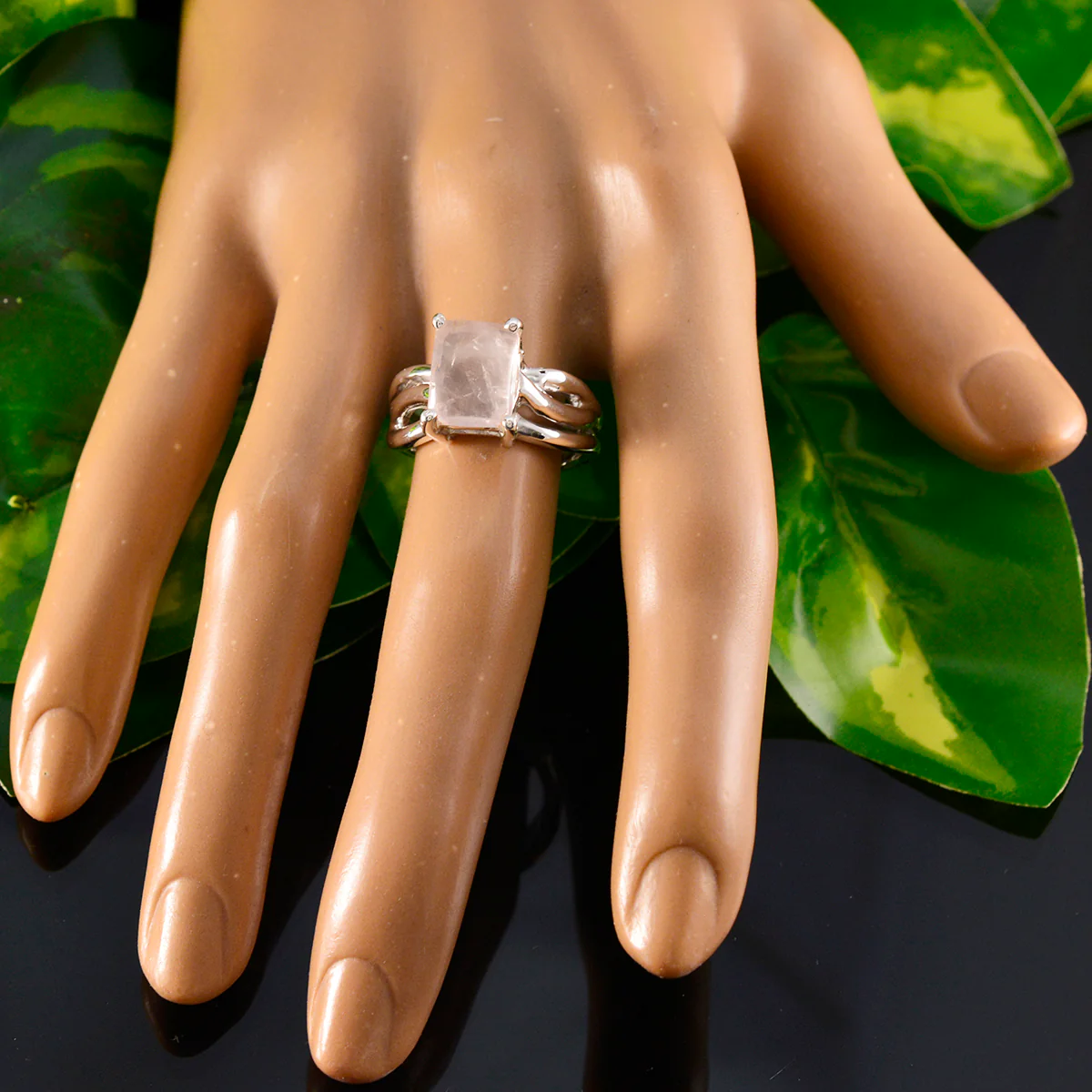 Rose Quartz Solitaire African Sterling Silver Pink Gemstone Classic Abstract Ring Jewelry - Image 5