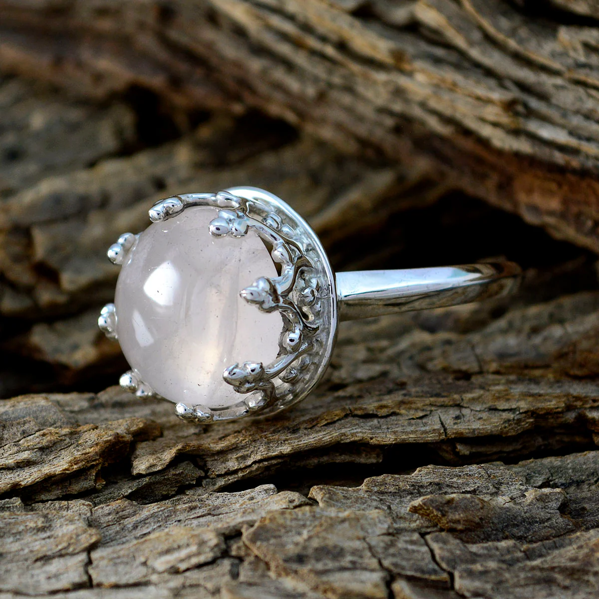 Rose Quartz Solitaire German 925 Silver Pink Gemstones Minimal Art Deco Ring Jewellery - Image 4