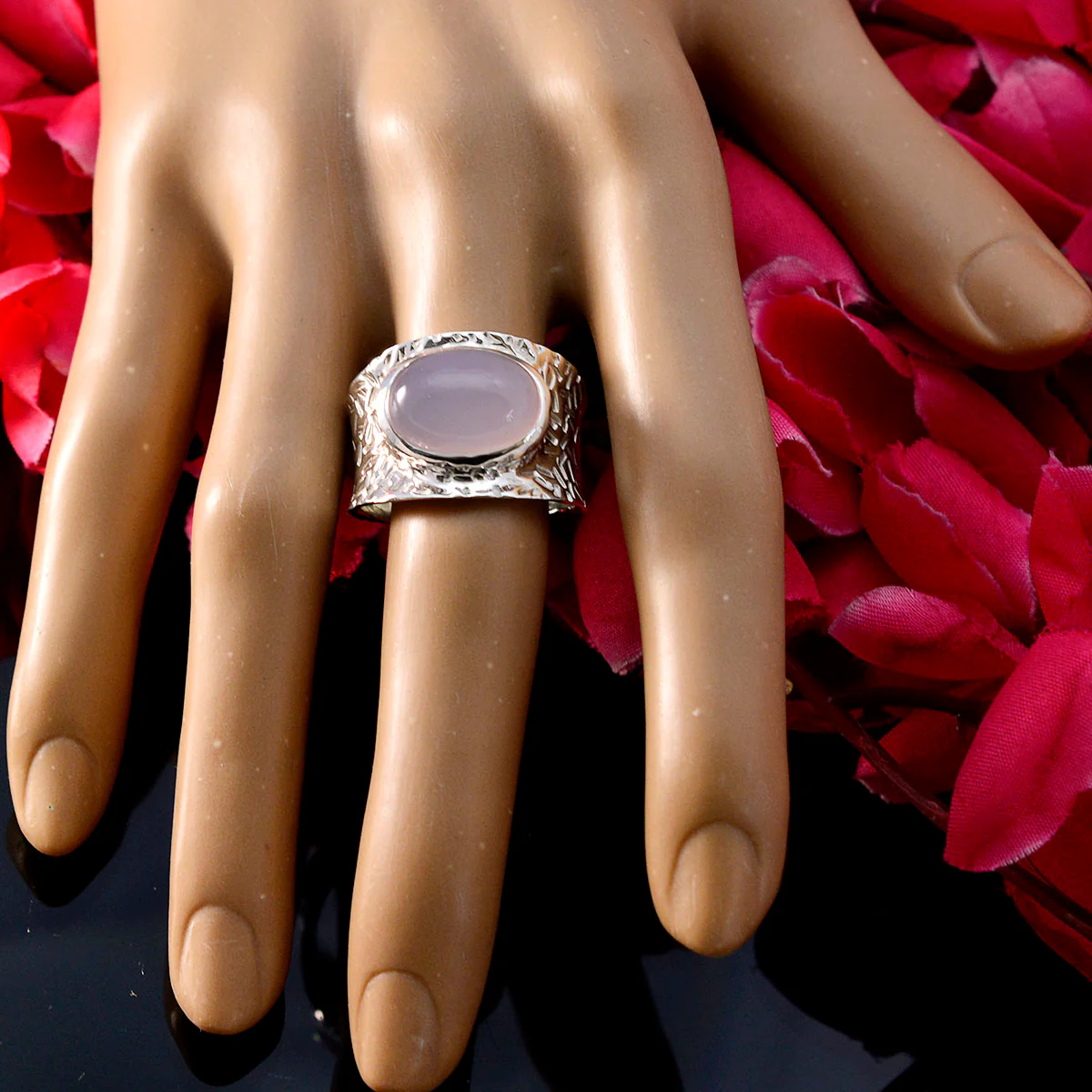 Rose Quartz Solitaire German 925 Sterling Silver Pink Gemstones Essential engravings Ring Jewelry - Image 5