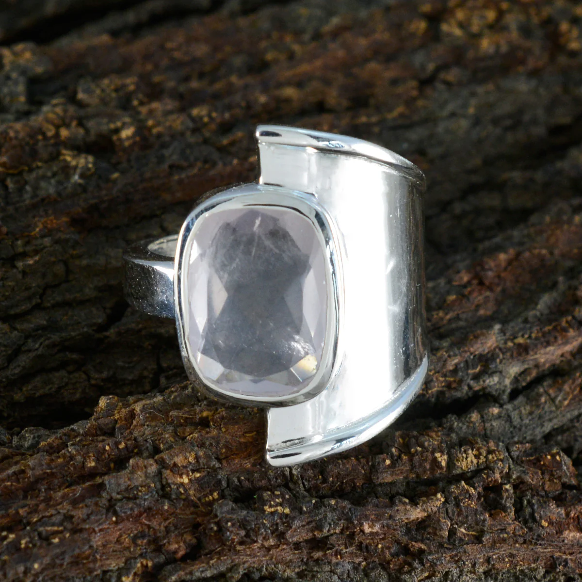 Rose Quartz Solitaire German Silver Pink Gems Versatile Armor Ring Jewellery - Image 3