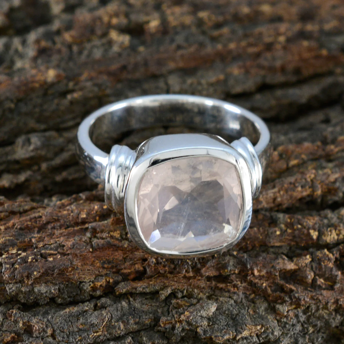 Rose Quartz Solitaire German Silver Pink Gemstones Eye-catching Contemporary Ring Jewellery - Image 3