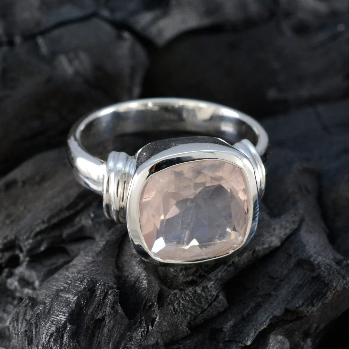 Rose Quartz Solitaire German Silver Pink Gemstones Eye-catching Contemporary Ring Jewellery - Image 4